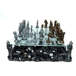   Knight Chess Set With Suspended Etched Glass Game Board: Toys & Games
