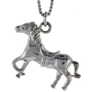 925 Sterling Silver Horse Pendant (w/ 18 Silver Chain), 15/16 inch 