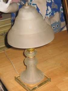 ANTIQUE SMALL BEDROOM BOUDOIR FROSTED CAMPHOR GLASS LAMP GLASS SHADE 