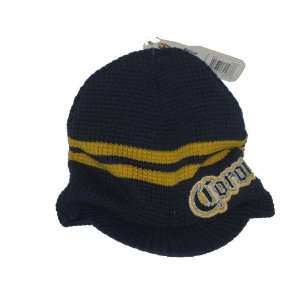   Navy & Yellow Stripe Cable Knit Billed Beanie Hat