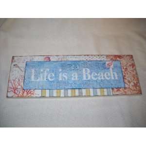   Life Is a Beach Wooden Wall Art Sign Coral Sea Shells: Home & Kitchen