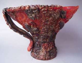 Old Tibet Tibetan Yak Horn Carved Pinaster Squirrel Wine Cup  