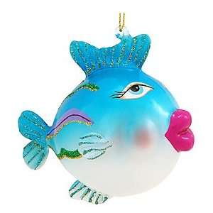  Blue Fish With Big Lips Glass Ornament