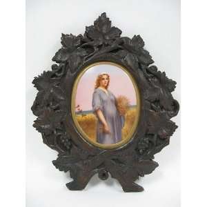   : German Hand Painted Porcelain Plaque in Wood Frame: Home & Kitchen