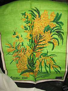 Pure Linen Australian Wattle Handprinted Linen Cloth  