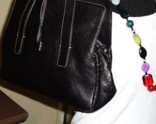 ADRIENNE VITTADINI Black Pebbled Leather Shopper Tote Satchel Shoulder 