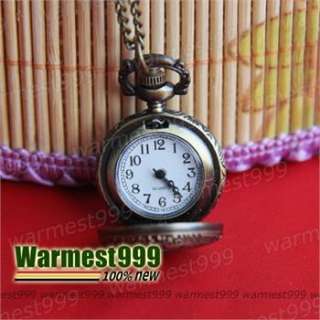   Vintage Bronze Copper Charm Quartz Pocket Watch Pendant Necklace HB034