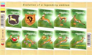 RSA South Africa 2011 Rugby World Cup Springbok emblem Stamp Sheet NHM 