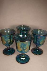 Set of 4 Blue Indiana Glass Carnival Harvest Grape Goblets  