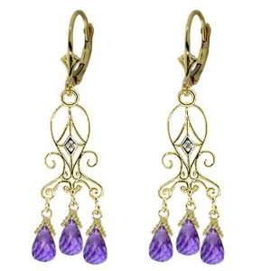   14k Gold Chandelier Diamonds Earrings with Genuine Amethysts: Jewelry
