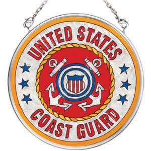 Amia Hand Painted Glass Suncatcher with United States Coast Guard Logo 