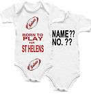 St Helens Rugby Baby Grow Shirt Born Play Saints Ball Top Kit Name No 