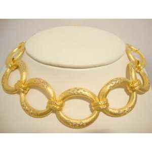  16.5 Large Oval Link Necklace Small CZs Yellow Gold 
