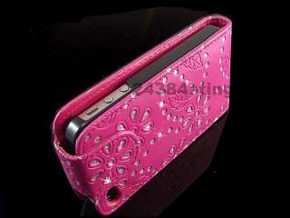 DIAMOND BLING GLITTER LEATHER FLIP CASE POUCH COVER for iPHONE 4 4S 4G 