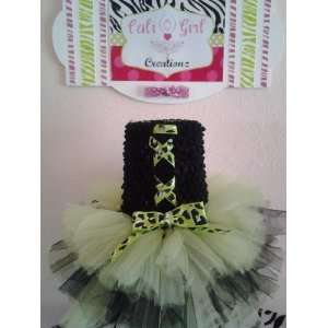  Tutu Dress w/ Green and Black Cheetah Design for Pets and 