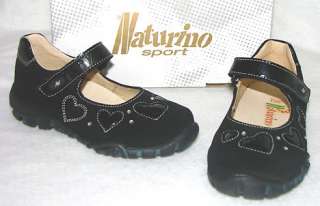 NEW Girls NATURINO Black Heart Mary Janes Shoes 7 23  