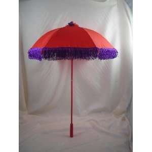  Elsie Massey #623 Victorian Red Parasol w/ Purple Fringe 