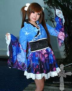 Japan Visual Kei Gothic Lolita GEISHA Fantasy Blue Sakura Floral 
