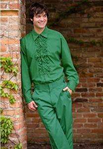 NEW Green Ruffled Tuxedo Shirt Retro Vintage Costume Tux Shirts  