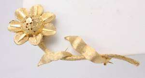 Vintage Costume Jewelry BSK Gold Tone Floral Brooch Pin  