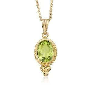  1.35 Carat Peridot Pendant With Chain In 14kt Yellow Gold 