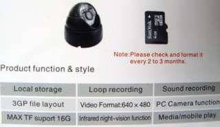 NEW IR Night Vision Color Digital DVR Dome Camera USB  