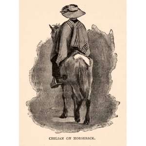  1896 Wood Engraving Chilean Horse Chile Costume Spur 
