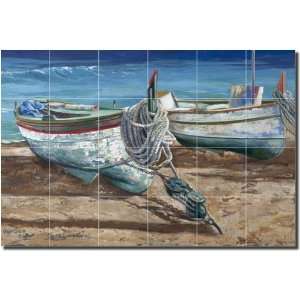 Fishing Day by Ginger Cook   Artwork On Tile Ceramic Mural 17 x 25 