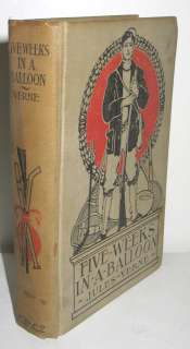 ANTIQUE c1900 FIVE WEEKS IN A BALLOON BOOK JULES VERNE  