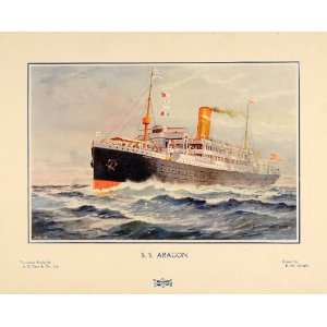 1907 S.S. Aragon Ocean Liner Ship WWI Troopship Print   Original Print