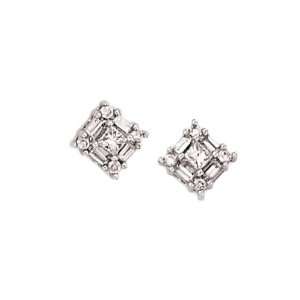 14K White Gold 1/2 ct. Round and Baguette Cut Diamond Square Shaped 