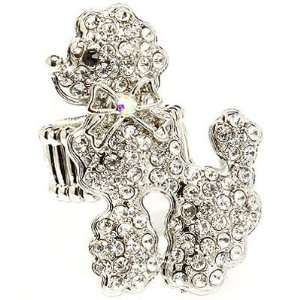 Poodle Dog Bow Tie Crystal Animal Stretch Adjustable Fashion Ring 