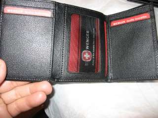Swiss Army Wenger Black Leather Trifold Wallet  