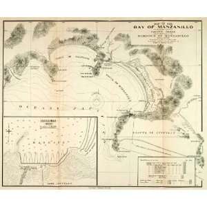  1907 Lithograph Map Mexico Bay Manzanillo Harbour Pacific 