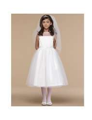 Us Angels Girls White Satin Illusion First Communion Dress 4 14