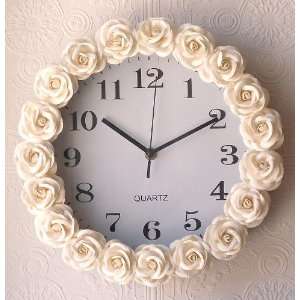  Cream Rose Wall Clock: Home & Kitchen