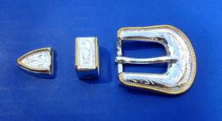 Western Rodeo Decor Buckle Set Bright Silver/Gold Rope  