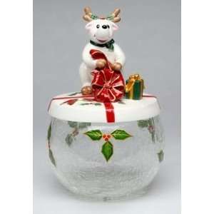  Reindeer on Glass and Ceramic Cookie or Candy Jar, 9 