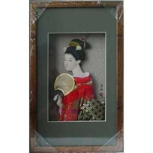   Japanese Geisha Frame with Red Kimono and Fan (Rec5): Home & Kitchen