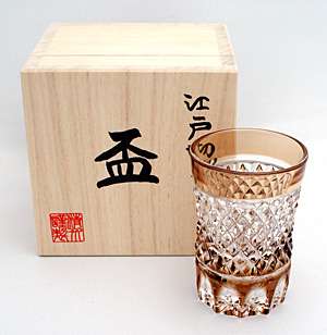 JAPANESE SAKE Cut Glass Edo Kiriko Shot glass Amber DIA  