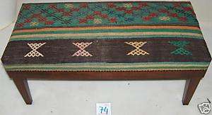 38 Long Authentic Turkish Kilim Upholstered Ottoman  