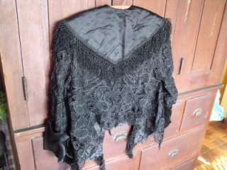 Striking Antique Black Silk Jacket Crochet Lace Outside  