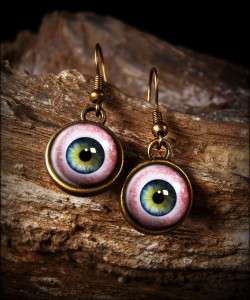 Human Eye Eyeball Antique Bronze Glass Earrings SEB 528  