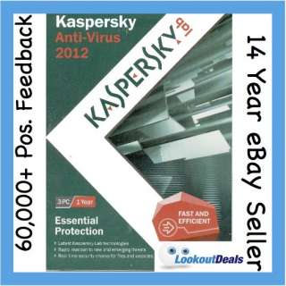 Kaspersky AntiVirus 2012 3 PC 1 Year Retail Box  
