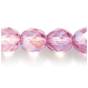   Glass Bead, Faceted Round, Light Pale Pink Coating Aurora Borealis, 75
