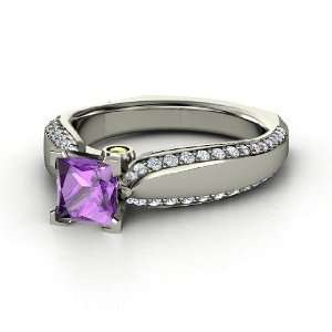  Aurora Ring, Princess Amethyst 14K White Gold Ring with 