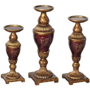  Sienna Gold and Red Set of 3 Candle Holders: Home 