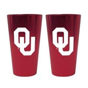 Oklahoma Sooners Lusterware Pint Glass   Set of 2  Sports 