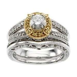  14k Two Tone Gold Diamond Semi Mount Engagement Ring 