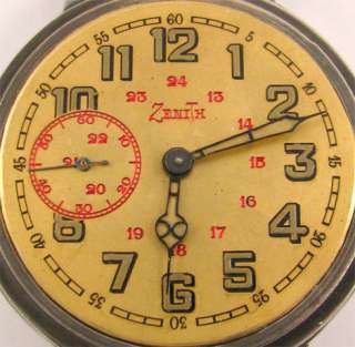 ZENITH ~ Vintage Huge Rare Military WW1 era Swiss wristwatch, triple 
